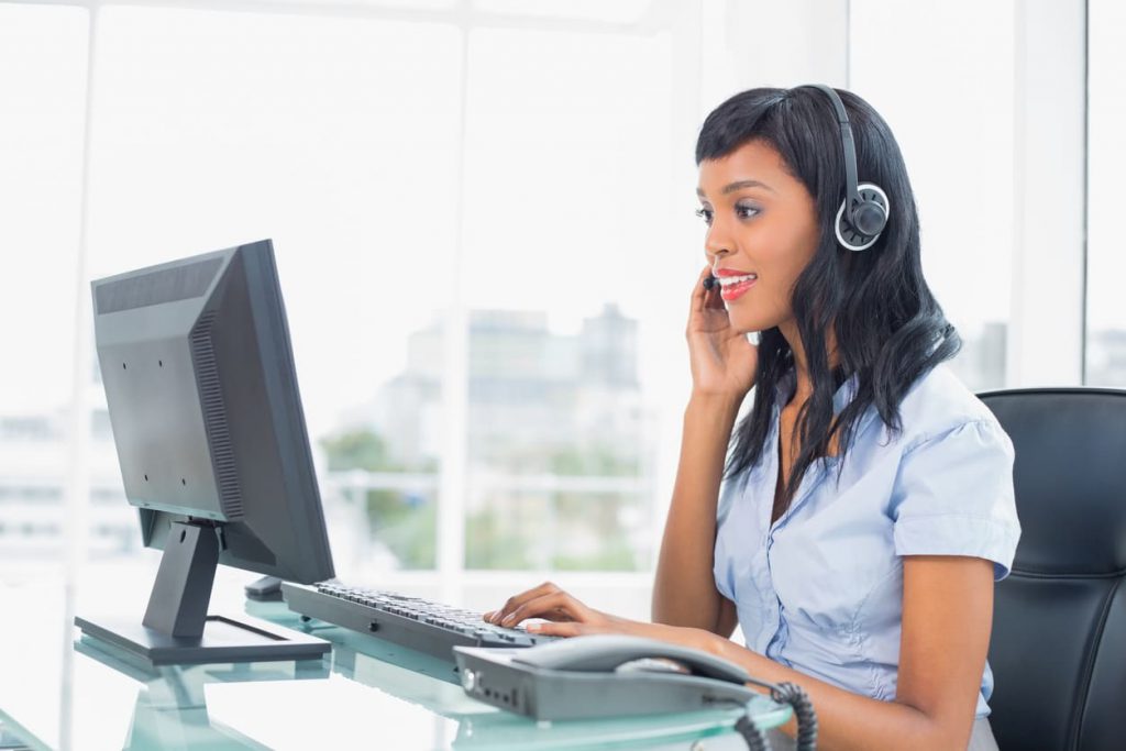 Woman dictating using a headset